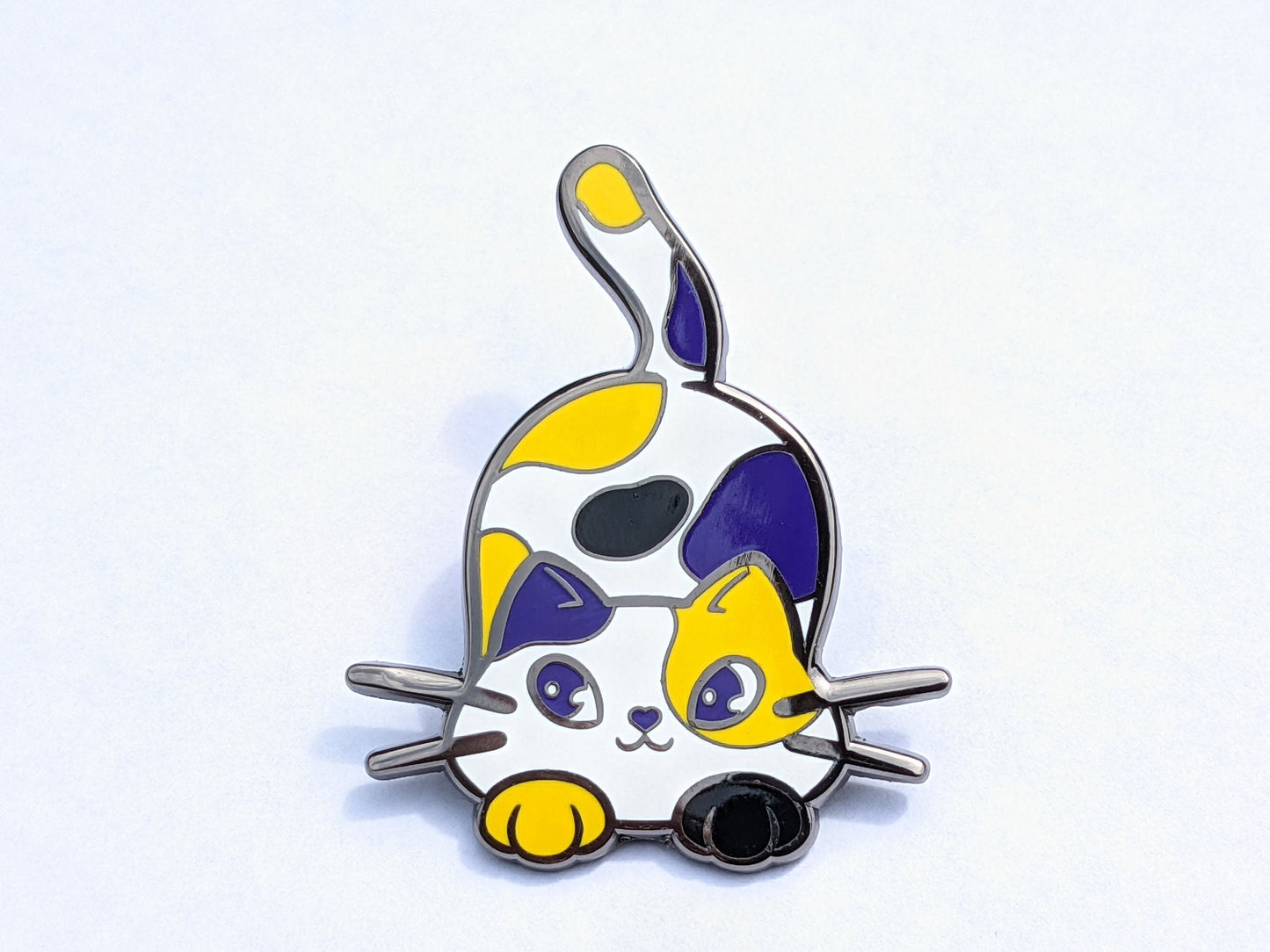 Nonbinary Pin Purride Chibi Cat Hard Enamel Pin in Non-binary Pride Flag Colors | LGBTQ+ Subtle Non Binary Cat Pin
