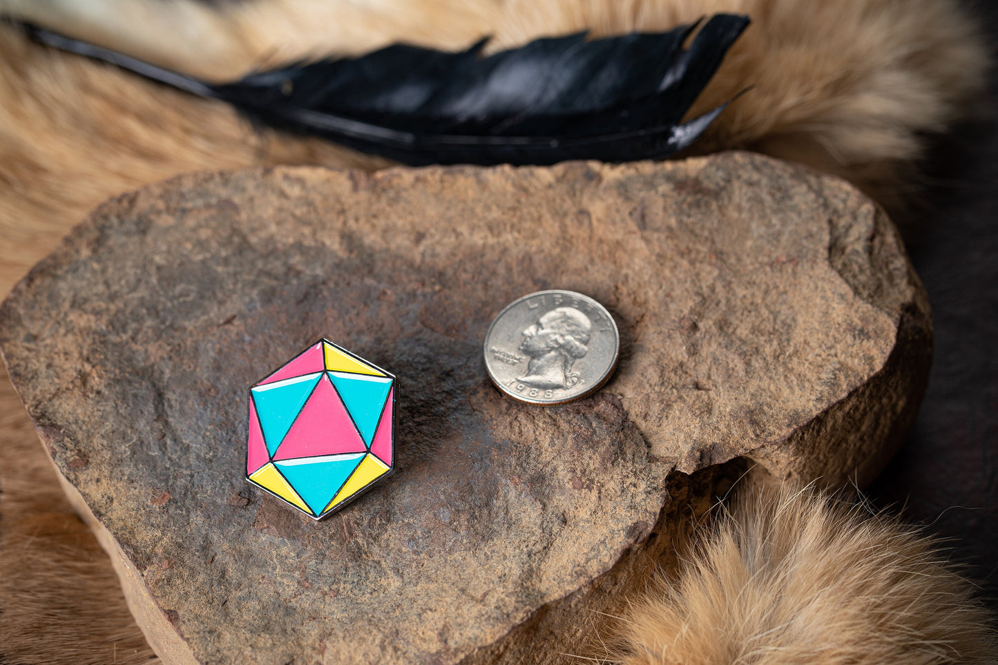 Pansexual Pride d20 Gaming Dice Enamel Pin in LGBTQ Pan Pride Flag Colors