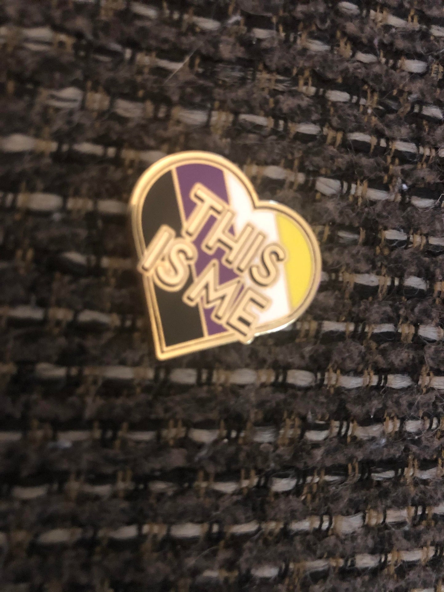 Nonbinary Pride Enamel Pin | "This Is Me" The Greatest Showman Heart Shaped Enby Pride Flag Pin