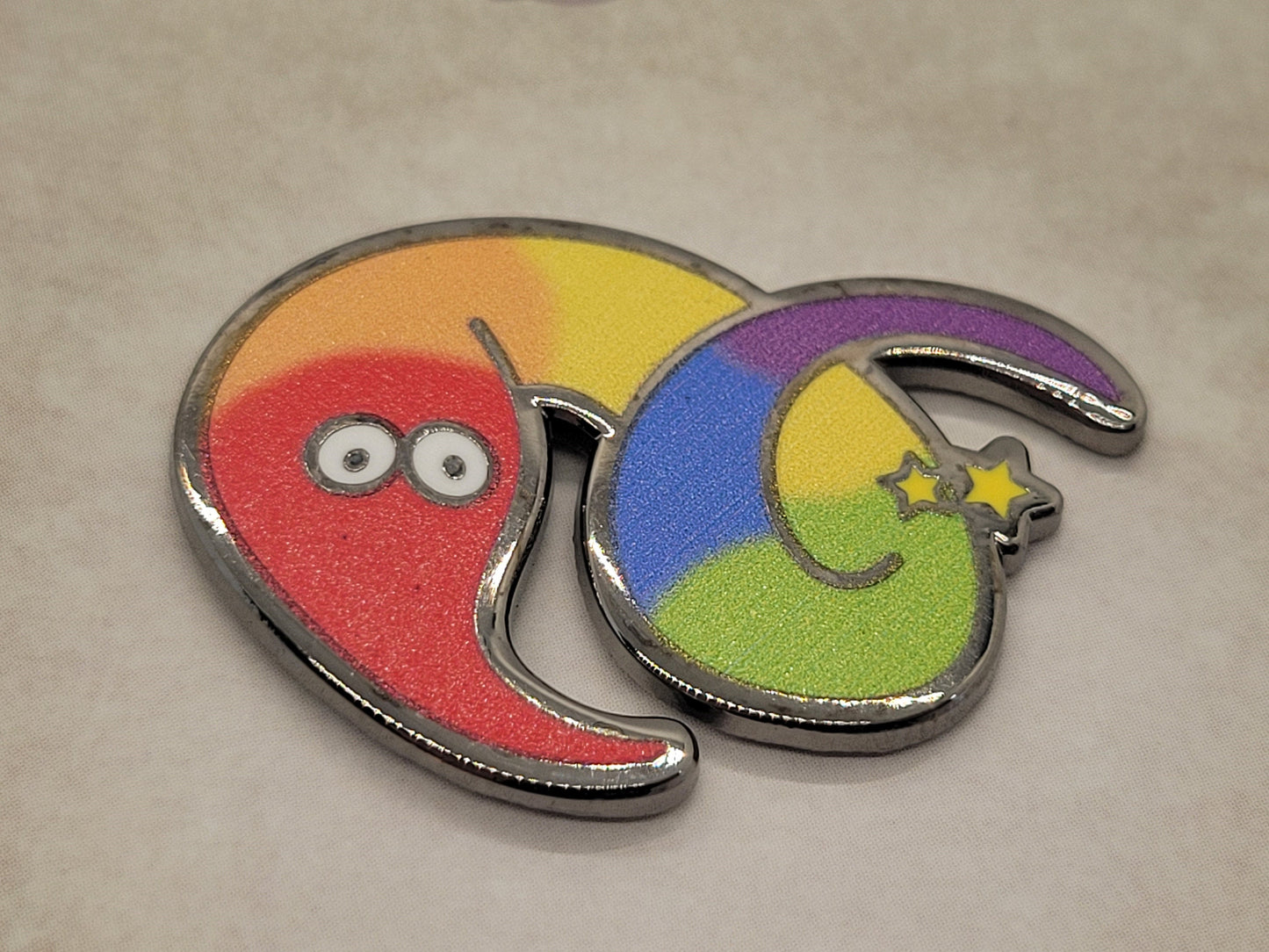 Rainbow Worm on a String Enamel Pin | Iconic Fuzzy Magic Worm Wiggle Worm with Gradient Rainbow Colors
