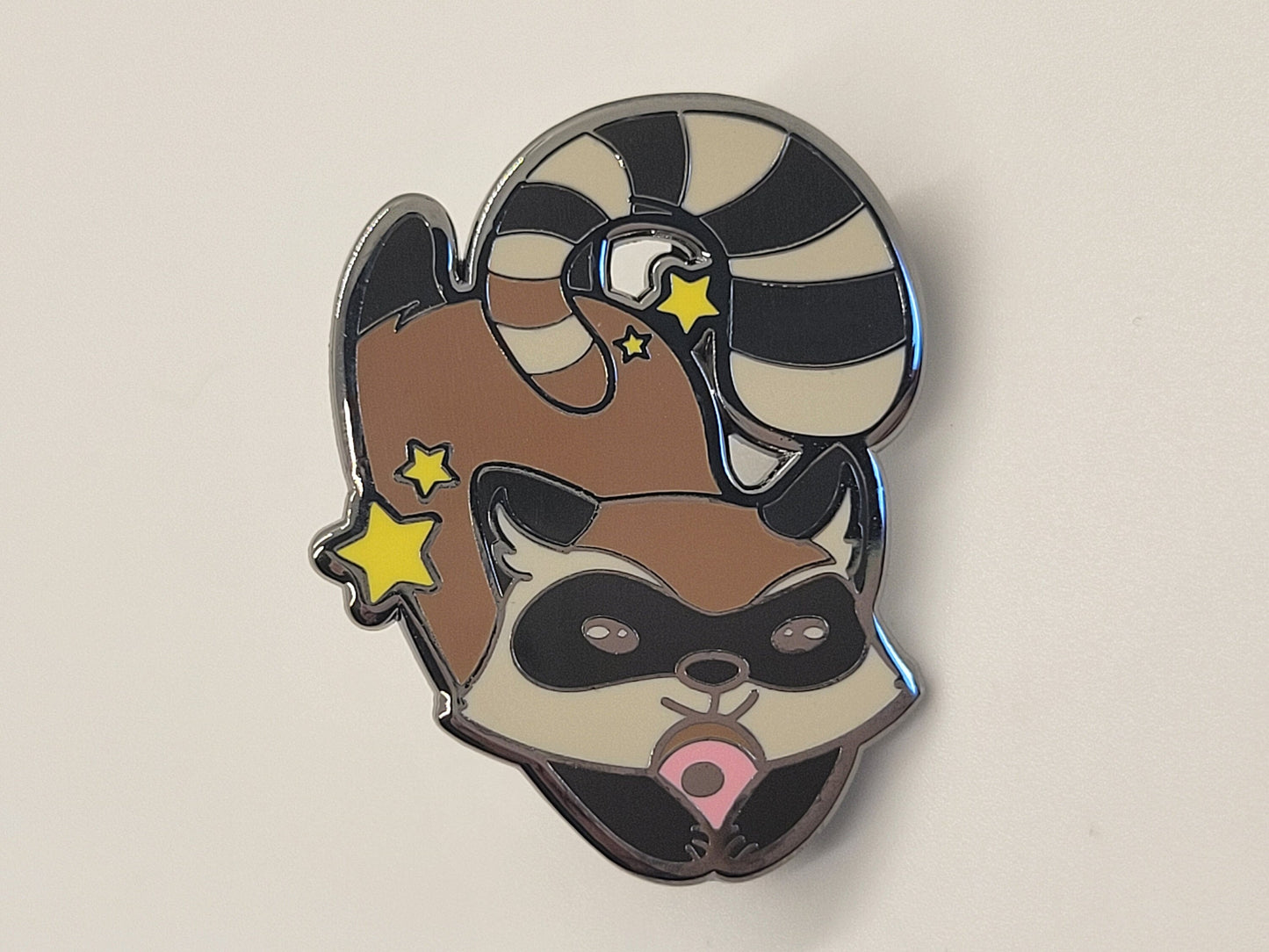 Cute Raccoon Enamel Lapel Pin | Chibi Trash Panda Hard Enamel Pin