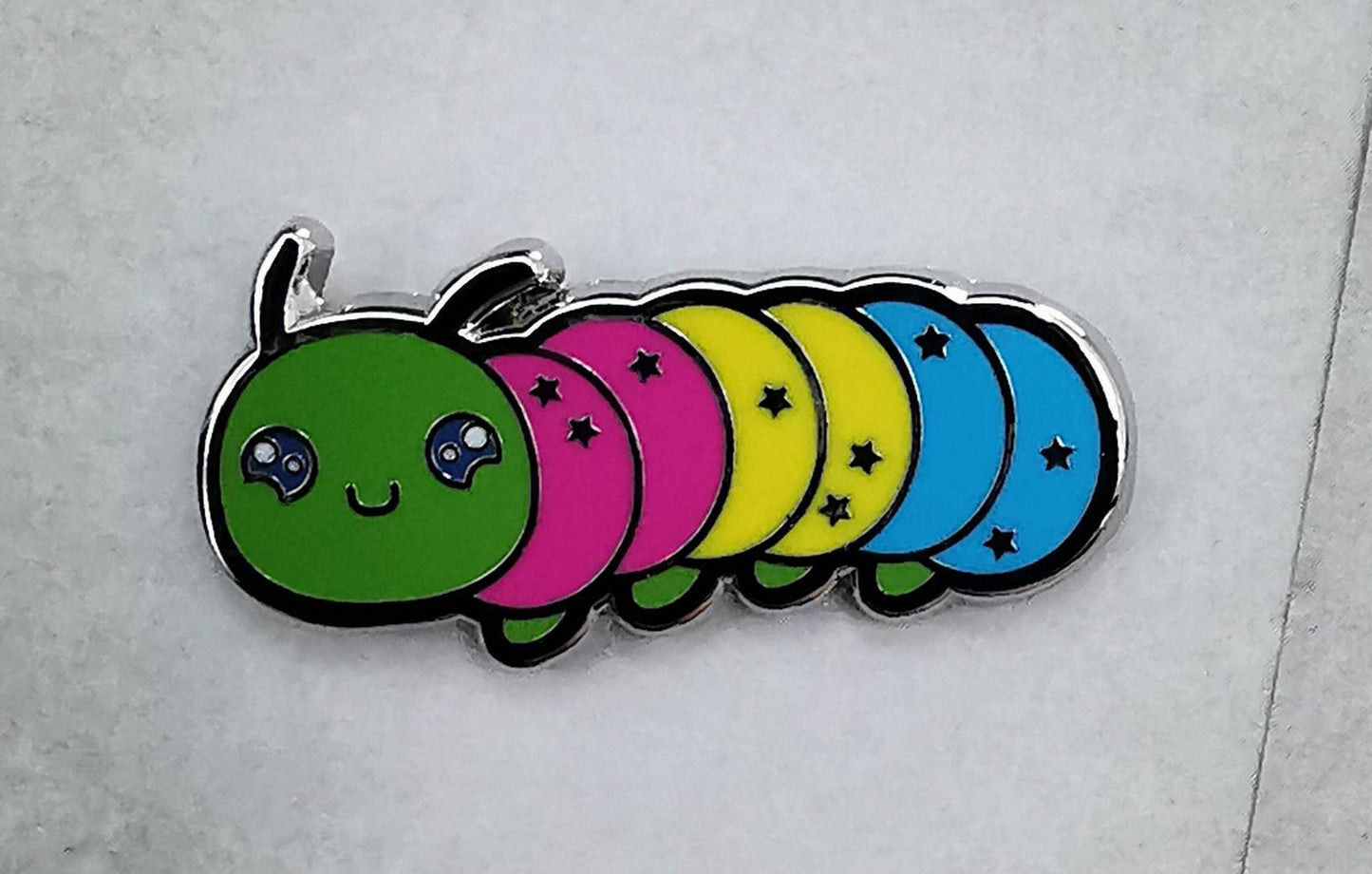 Pansexual Pride Pin | Caterpillar Chibi Enamel Pin in Pan Pride Flag Colors | LGBTQ+ Pins | Subtle Pride Jewelry Accessory