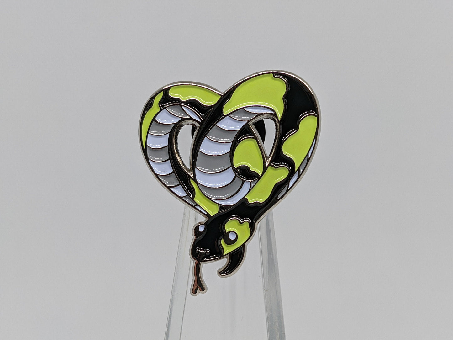 Subtle Agender Pride Noodle Heart-Shaped Snake Enamel Pin | Agender Pride Pin in LGBTQ+ Flag Colors