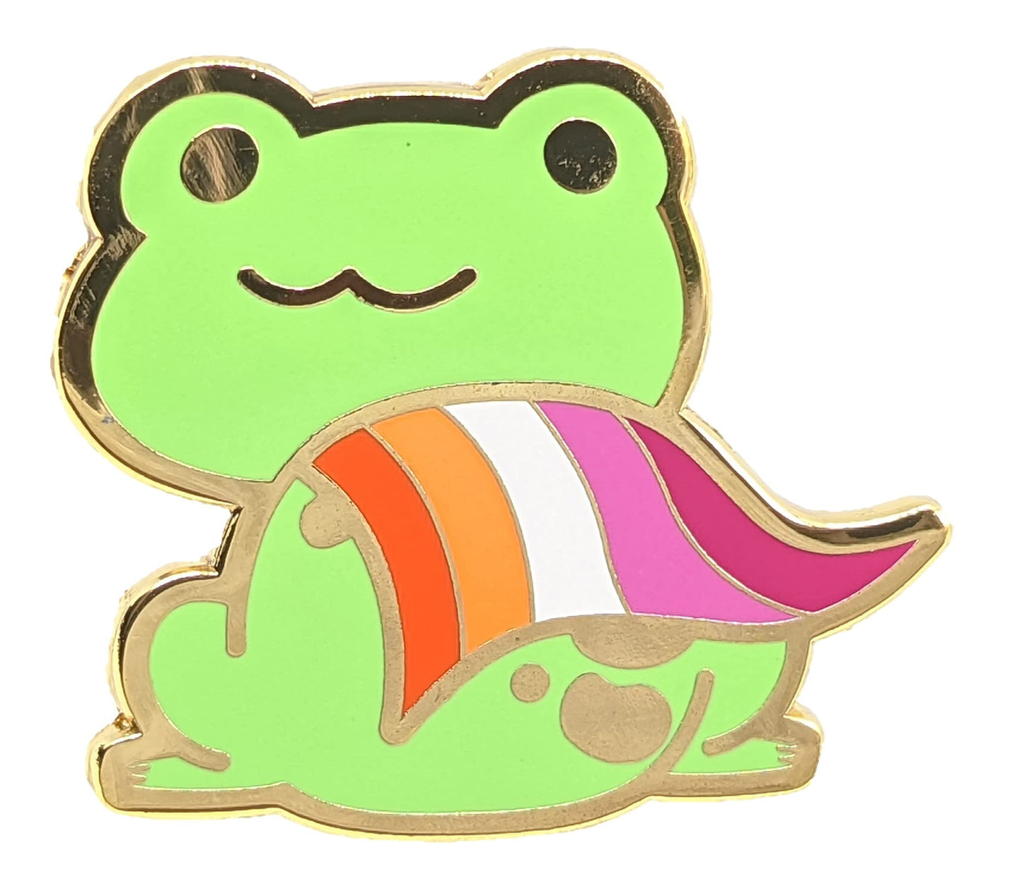 Lesbian Pride Frog Pin | Chibi Queer Lesbian Frog Enamel Pin with WLW Sunset Lesbian Flag Cape | Pride Jewelry Pride Accessories LGBT Pins