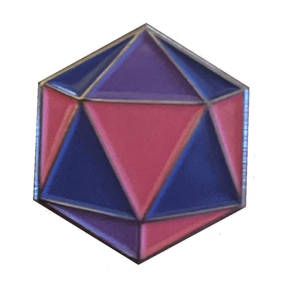 Bi Pride d20 Gaming Dice Enamel Pin in LGBTQ+ Bisexual Flag Colors