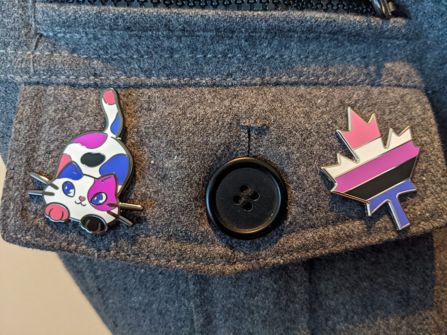 Genderfluid Pin Purride Chibi Cat Hard Enamel Pin in Gender Fluid Pride Flag Colors | LGBTQ+ Subtle Genderfluid Pride Jewelry