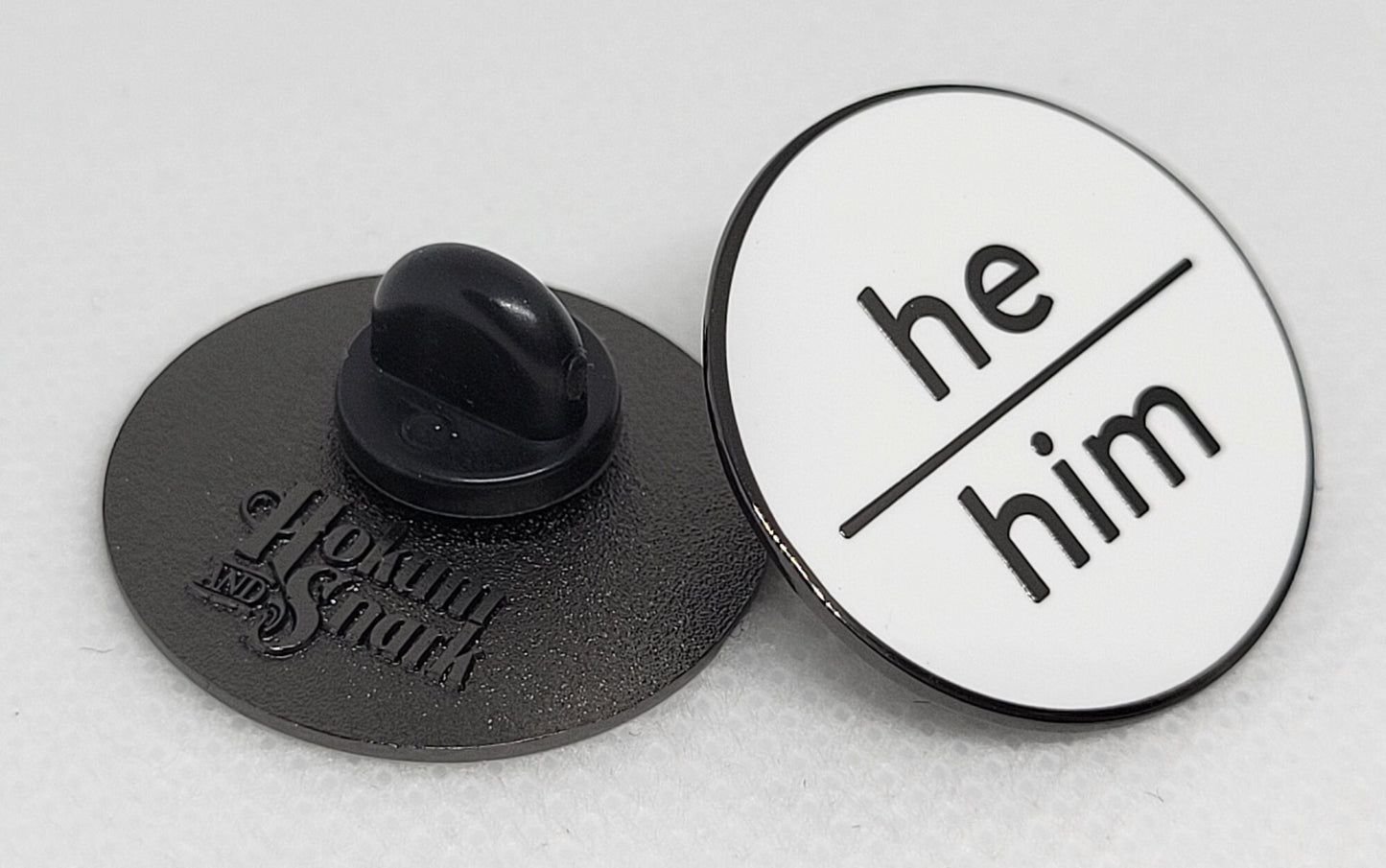 Modern Minimalist Pronoun Pin | He Him Pin | Choose White & Gold or White/Black | He/Him Pronoun Button