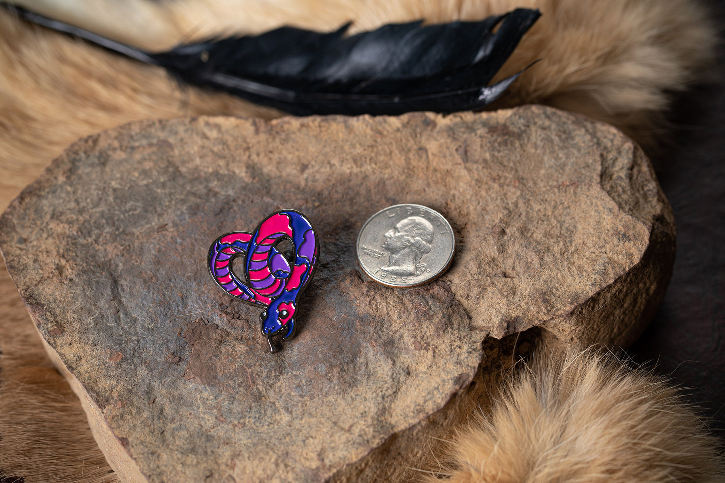 Bi Pride | Heart-Shaped Bi Snake Pin | Danger Noodle Enamel Pin in Bisexual Pride Flag Colors | Subtle Bi Pride