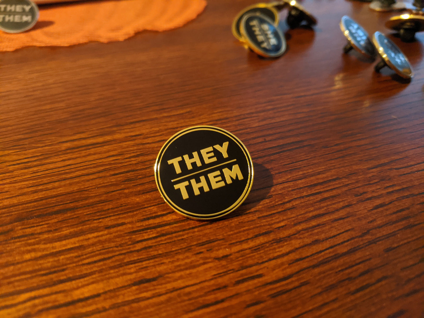 They Them Pronoun Pin Silver or Gold 1-inch Round Hard Enamel | Nonbinary Pronoun Badge