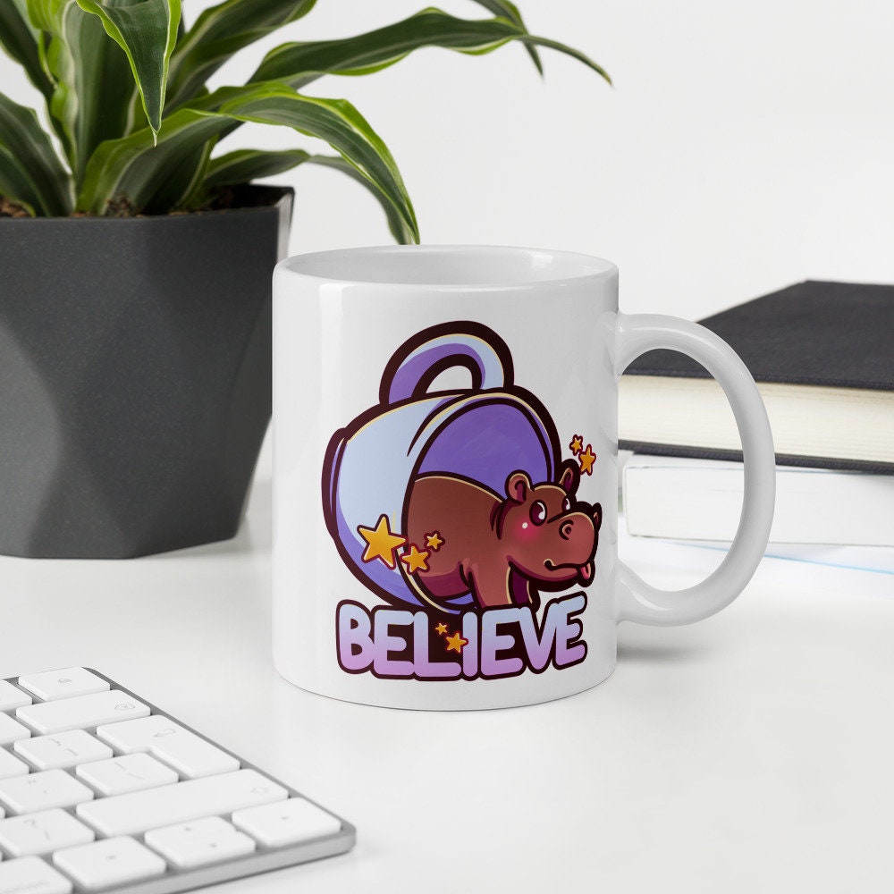 North American House Hippo Canadian Folklore Cryptid Tiny Hippopotamus Cute Character White Ceramic Mug - 11 oz or 15 oz