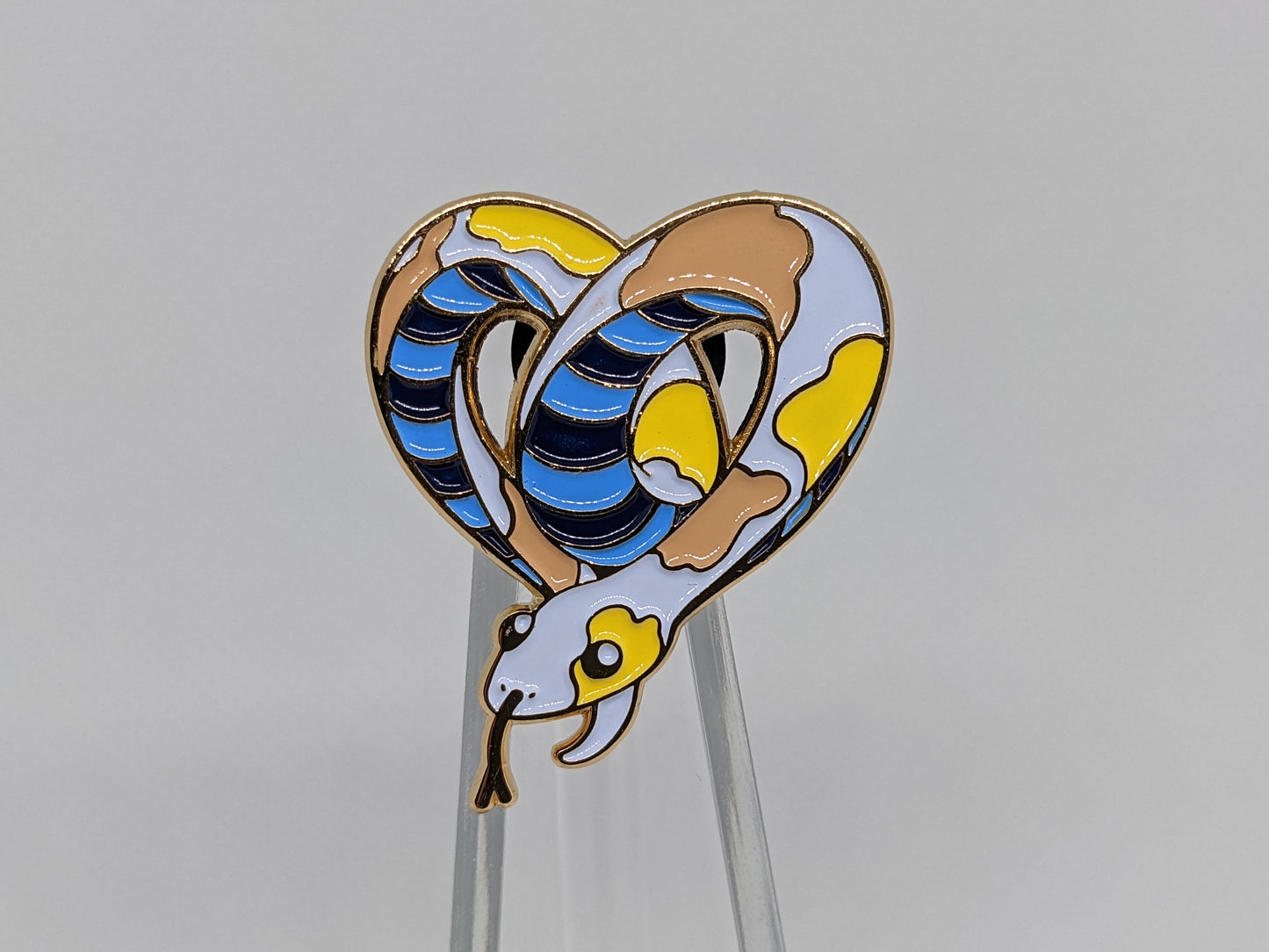 Aromantic Asexual Pride Noodle Heart-Shaped Snake Enamel Pin in Aroace Pride LGBTQ+ Flag Colors