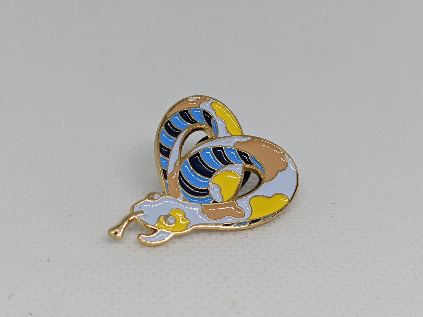 Aromantic Asexual Pride Noodle Heart-Shaped Snake Enamel Pin in Aroace Pride LGBTQ+ Flag Colors