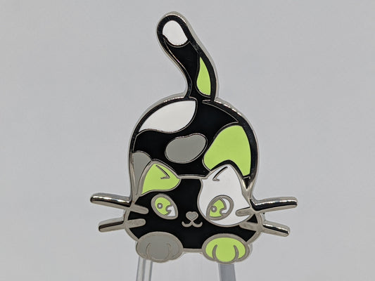 Agender Pin Purride Chibi Cat Hard Enamel Pin in Agender Pride Flag Colors | LGBTQ+ Subtle Agender Pride Pin