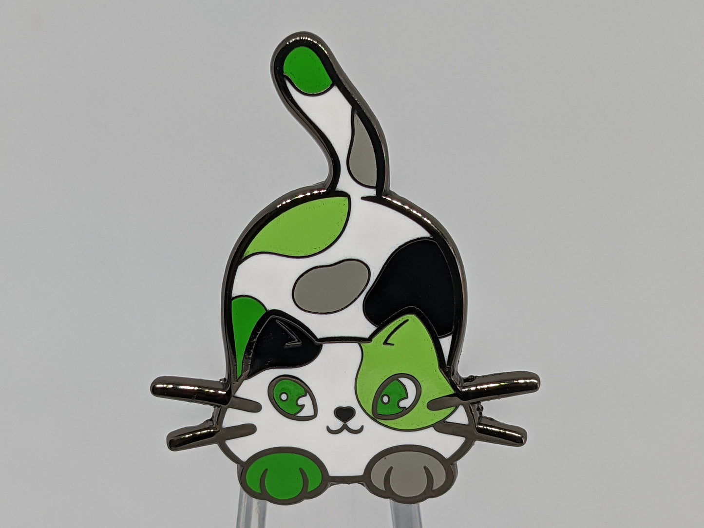 Aromantic Pin Purride Chibi Cat Hard Enamel Pin in Subtle Aro Pride Flag Colors | LGBTQ+ Aromantic Subtle Pride Jewelry