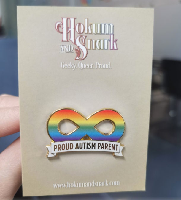 Proud Autism Parent Spectrum Infinity Symbol Gold Hard Enamel Pin for Mom Dad Parent of Neurodivergent Child | Autism Pride & Joy