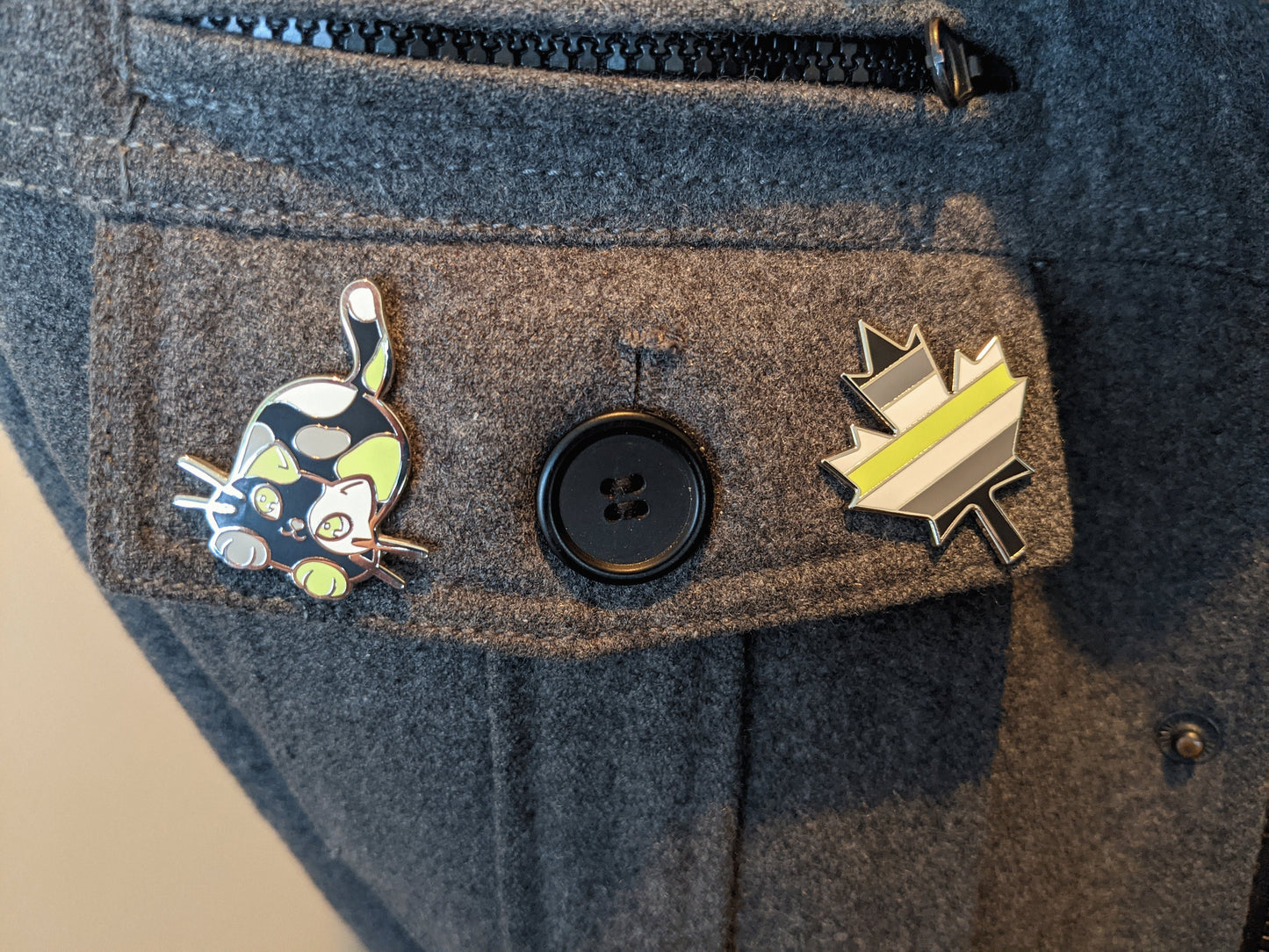 Agender Pin Purride Chibi Cat Hard Enamel Pin in Agender Pride Flag Colors | LGBTQ+ Subtle Agender Pride Pin