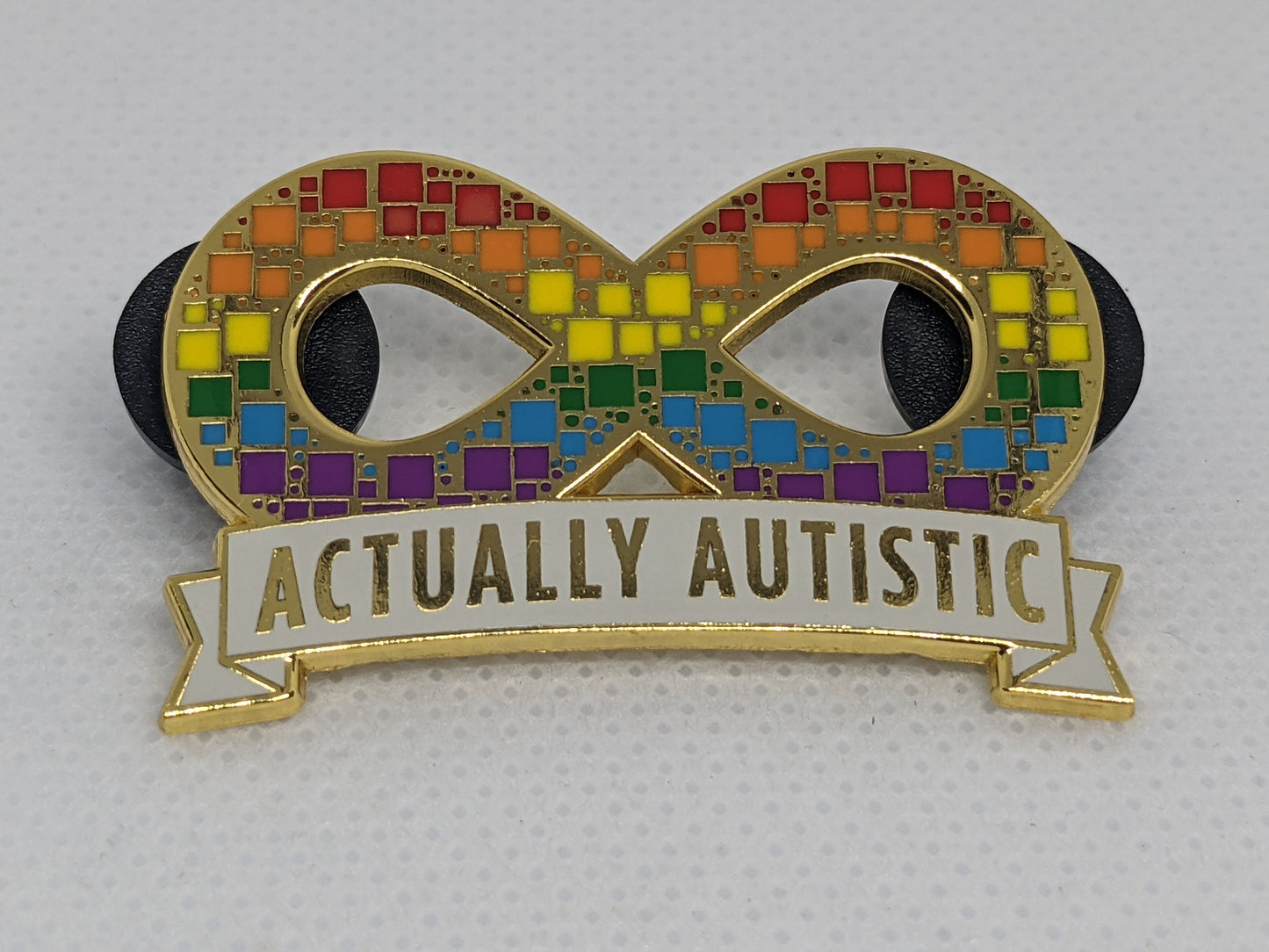 Actually Autistic Mosaic Tile Rainbow Autism Spectrum Infinity Symbol Hard Enamel Pin | Autistic Pride Neurodivergent Autism Acceptance