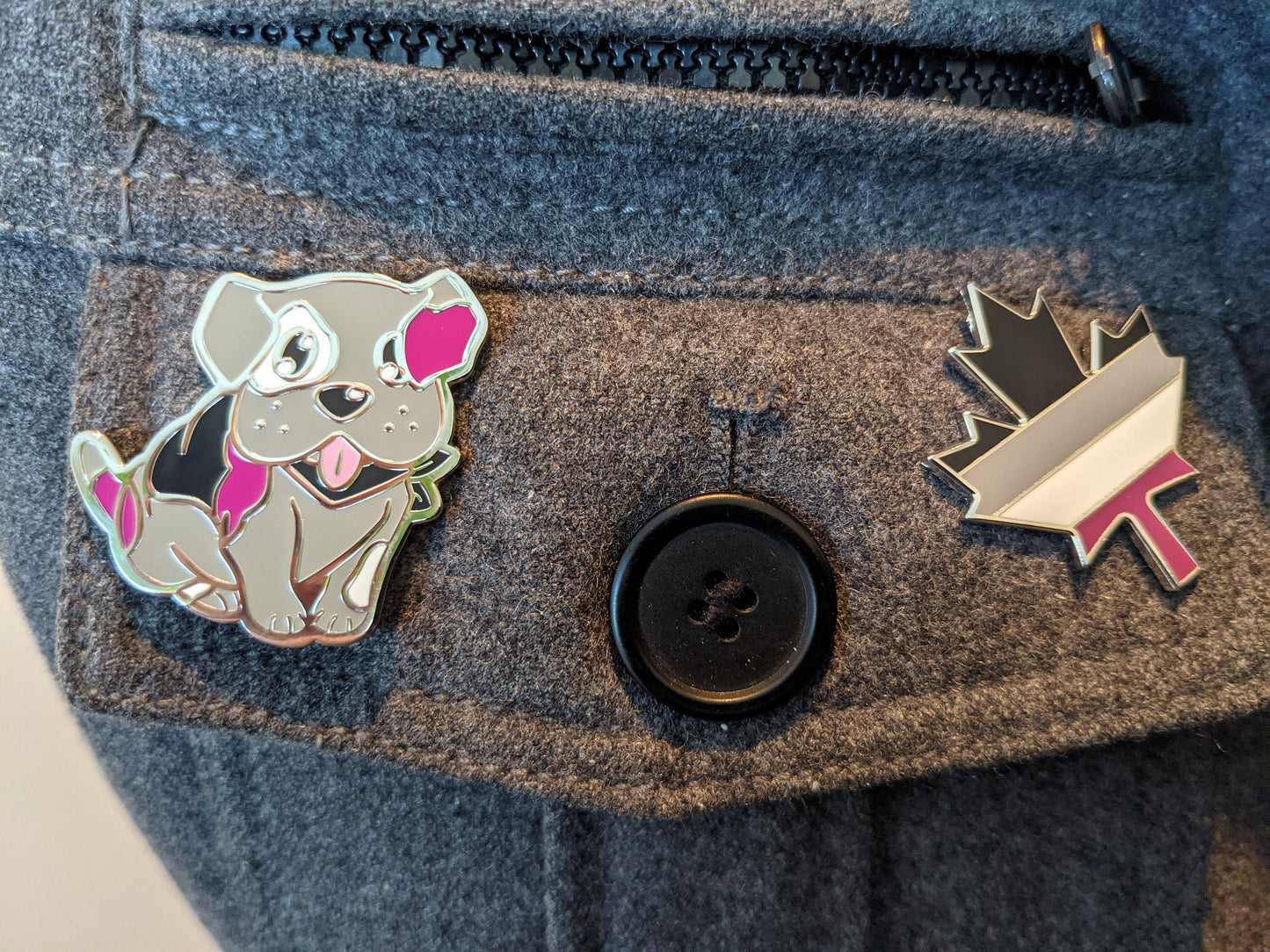 Asexual Pride Pin Puppy Dog Enamel Pin in Subtle Ace Pride Flag Colors | LGBT Pin Pride Jewelry