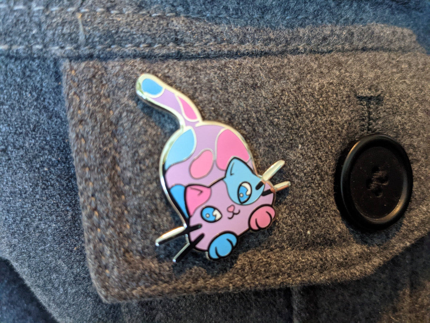 Catgender Pin Purride Chibi Cat Hard Enamel Pin in Catgender Pride Flag Colors | LGBTQ+ Subtle Pride Jewelry