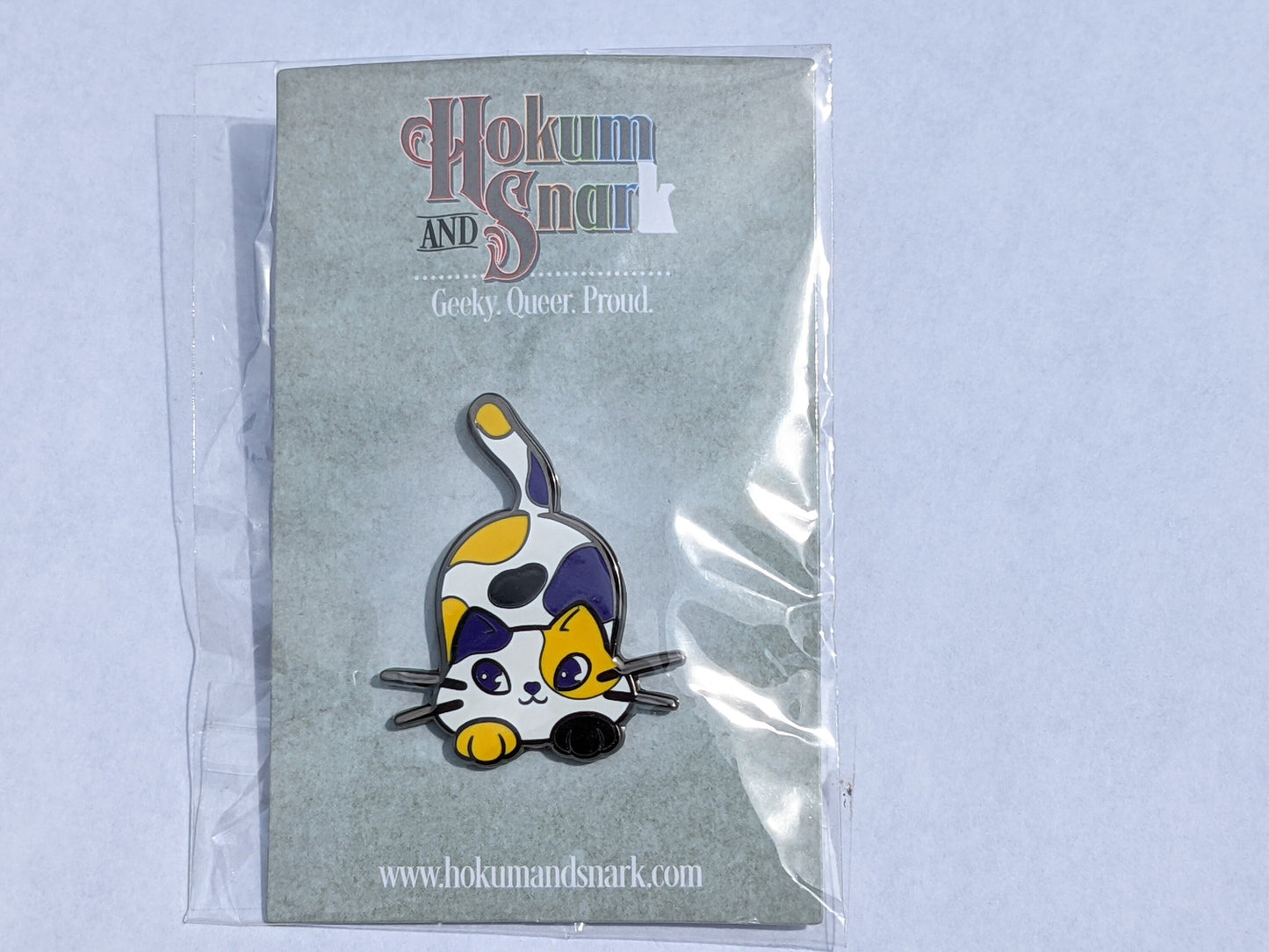 Nonbinary Pin Purride Chibi Cat Hard Enamel Pin in Non-binary Pride Flag Colors | LGBTQ+ Subtle Non Binary Cat Pin