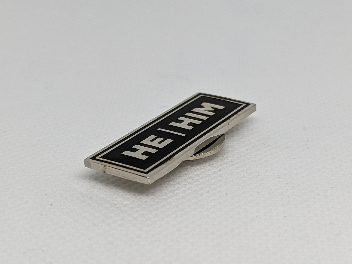 He/Him Rectangle Pronoun Pin or Magnet Back Silver or Gold Hard Enamel 1.5 by .5 in | He Him Pin | Men's Pronoun Badge