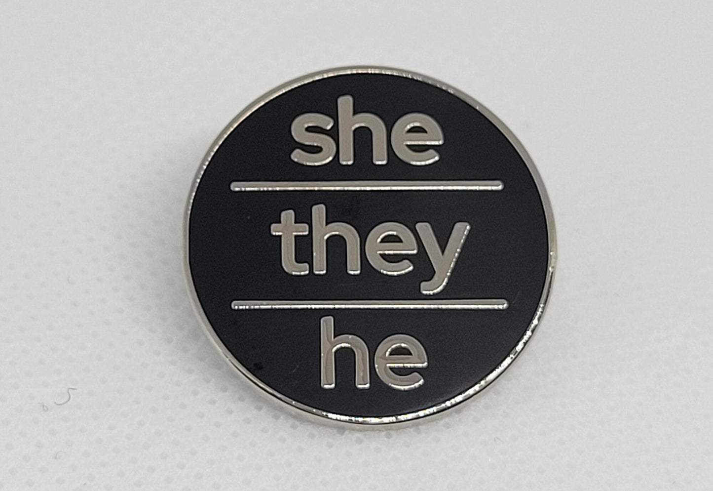Modern Minimalist Pronoun Pin | She They He Pin | Choose White/Gold, White/Black or Black/Silver | She/They/He Pronoun Button | Nonbinary