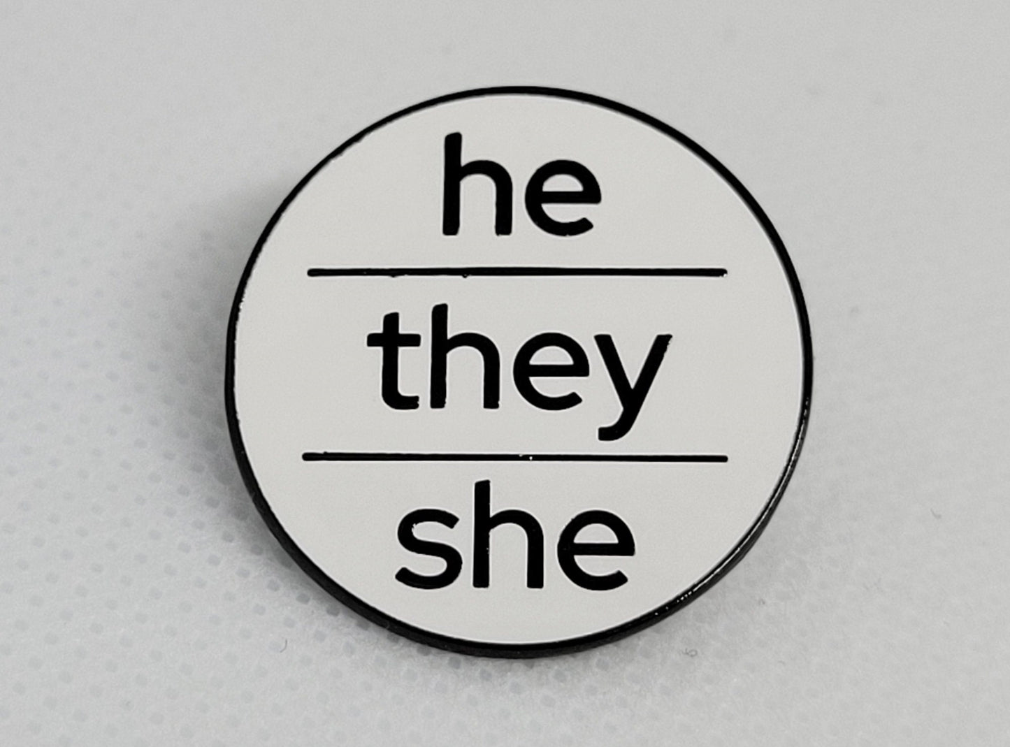 Modern Minimalist Pronoun Pin | He They She Pin | Choose White/Gold or White/Black | He/They/She Pronoun Button | Nonbinary Pin