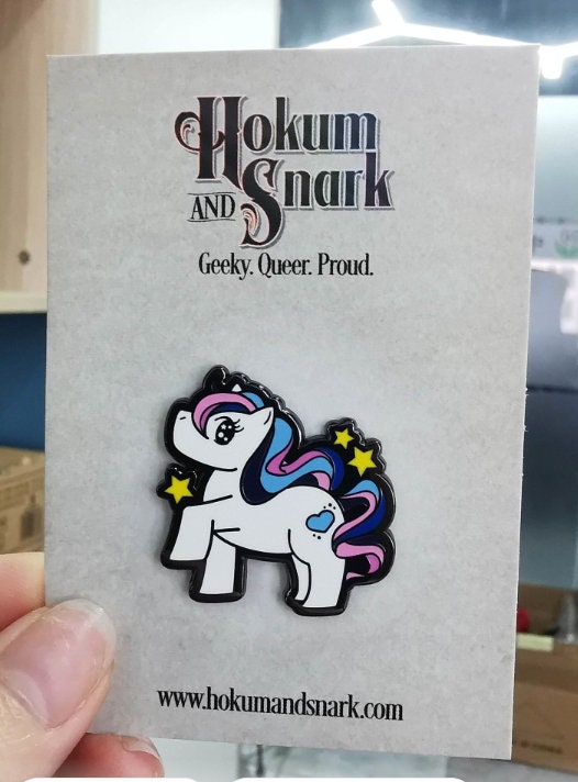 Chibi Unicorn Omnisexual Pin | Gay My Little Pony Enamel Pin with Subtle Omnisexual Pride Flag Colors | LGBTQ+ Pins | Lowkey Pride Jewelry