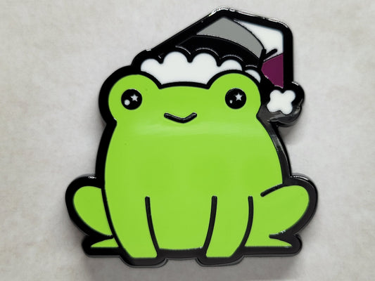Asexual Frog Pin | Chibi LGBTQ Frog in Hat with Ace Pride Flag Enamel Pin | Lowkey Pride