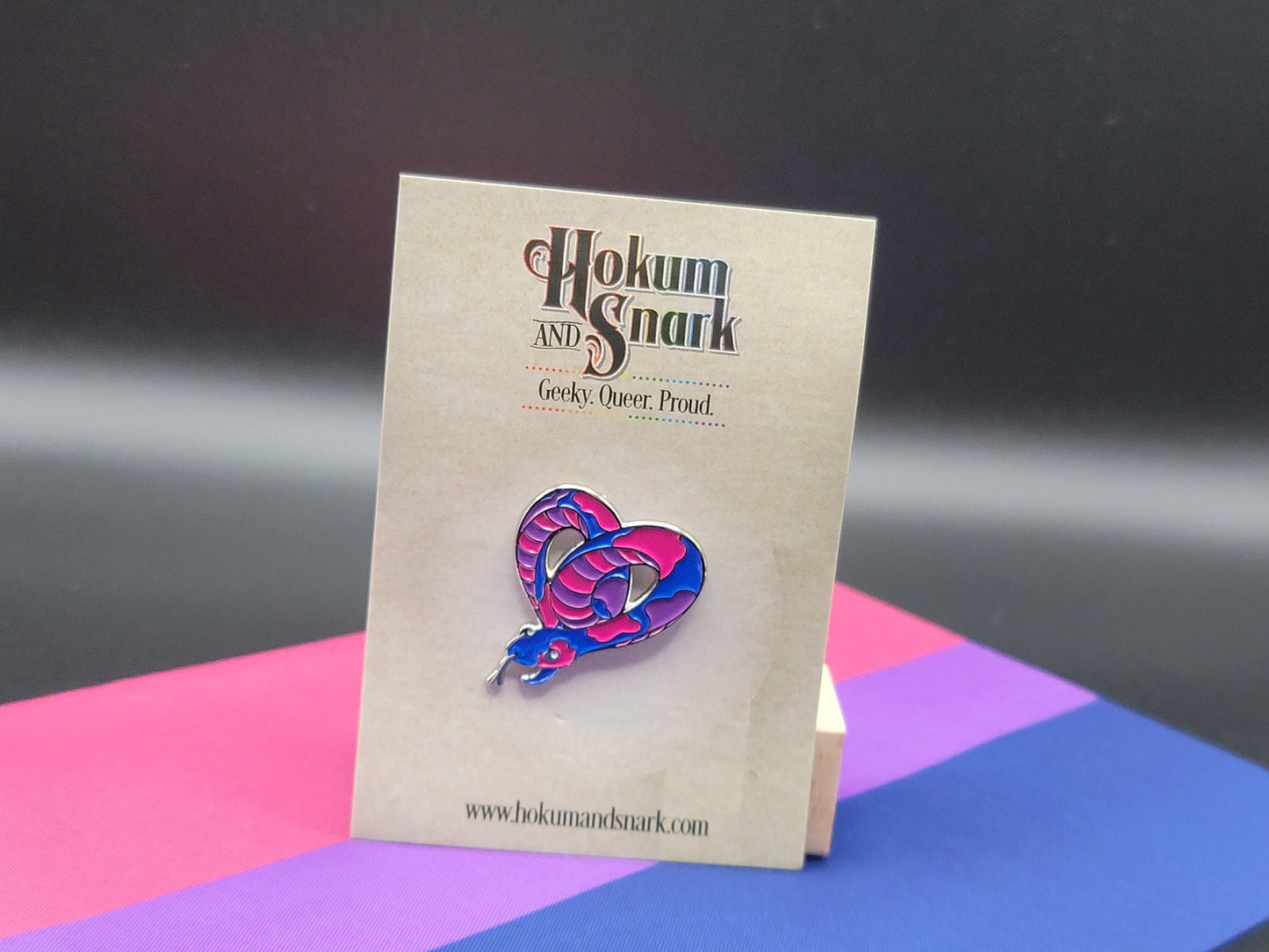 Bi Pride | Heart-Shaped Bi Snake Pin | Danger Noodle Enamel Pin in Bisexual Pride Flag Colors | Subtle Bi Pride
