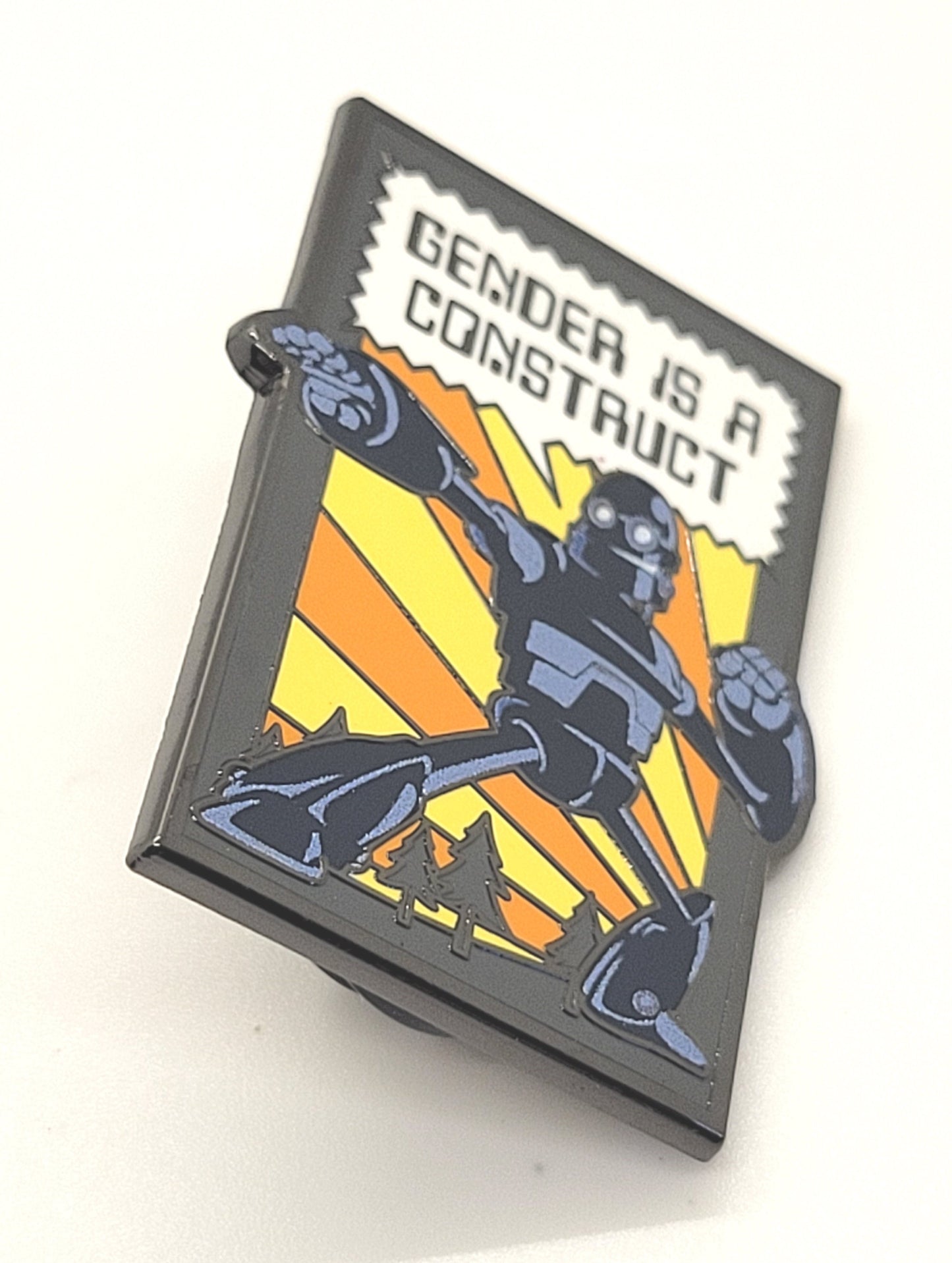 Agender Pin | *FREE SHIPPING* Gender Is A Construct Enamel Pin Nonbinary Agender Robot