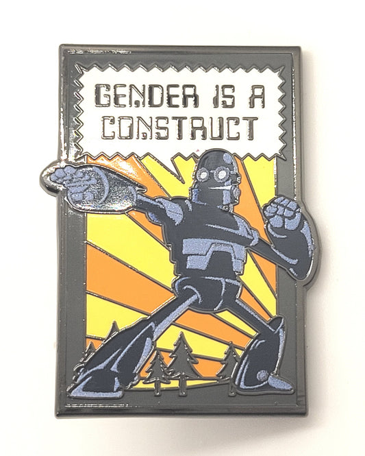Agender Pin | *FREE SHIPPING* Gender Is A Construct Enamel Pin Nonbinary Agender Robot