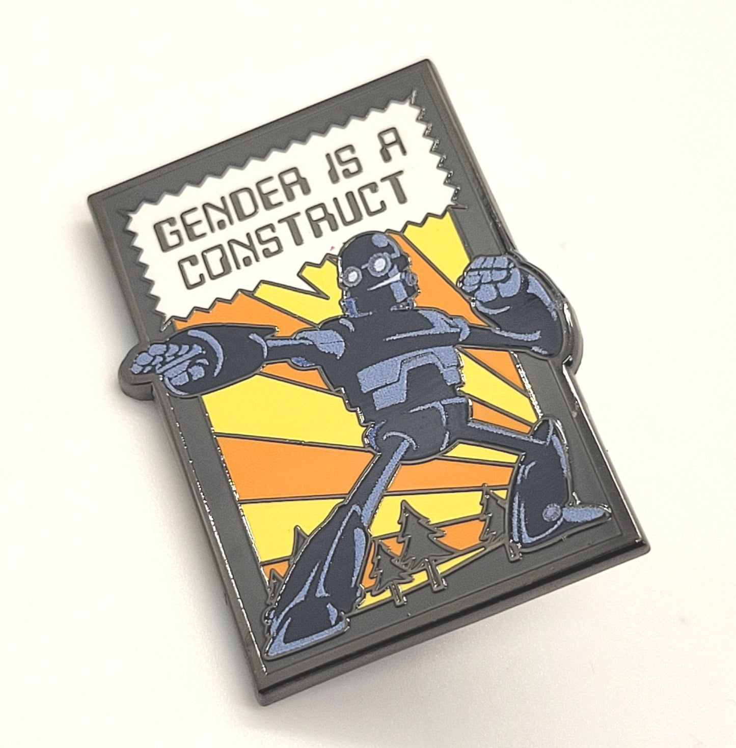 Agender Pin | *FREE SHIPPING* Gender Is A Construct Enamel Pin Nonbinary Agender Robot
