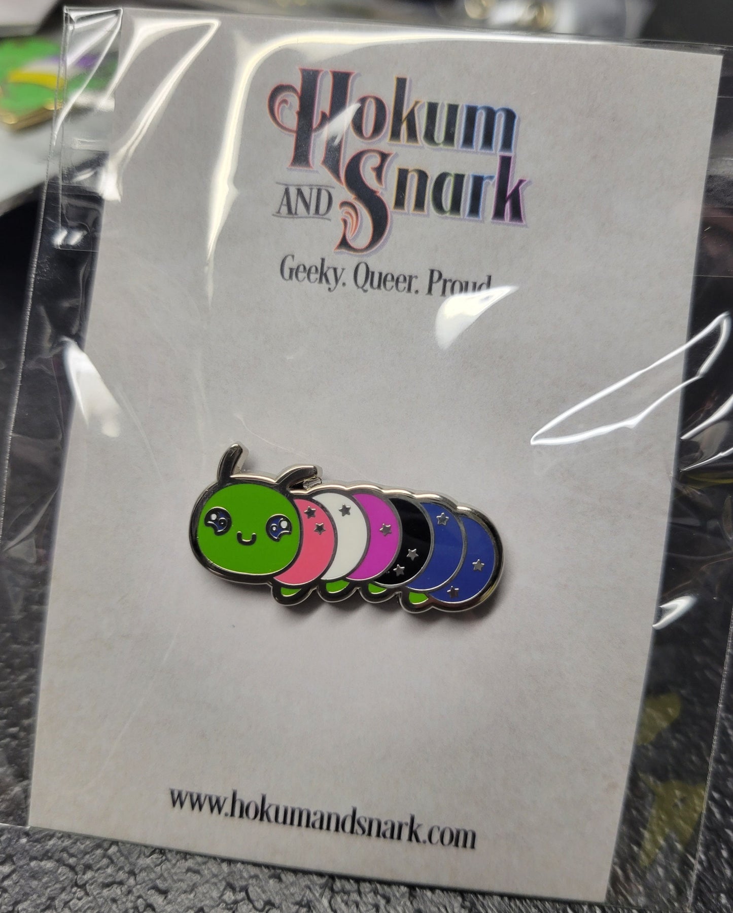 Genderfluid Pride Pin | Caterpillar Chibi Enamel Pin in Genderfluid Pride Flag Colors | LGBTQ+ Pins | Subtle Pride Jewelry Accessory