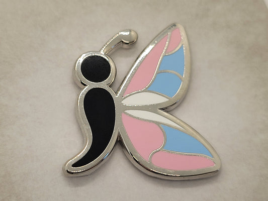 Semicolon Butterfly Pin in Trans Pride Flag Colors | Suicide Prevention Mental Health Awareness Enamel Lapel Pin