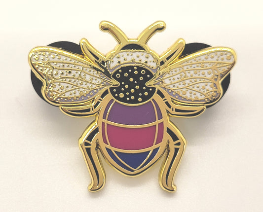 Subtle Queer Pin |  Bisexual Pride Bee Enamel Pin in Bi LGBT+ Flag Colors | Pride Jewelry