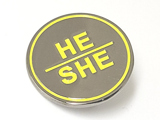 He She Enamel Pronoun Pin | Gender Nonconforming Bigender Pronoun Pin