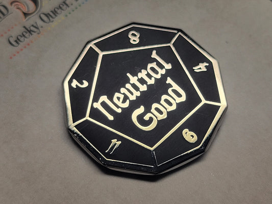 Neutral Good DnD Alignment d12 Dice Enamel Pin | Silver Finish Gamer Pin | Geeky Gift for Gamers & Fans