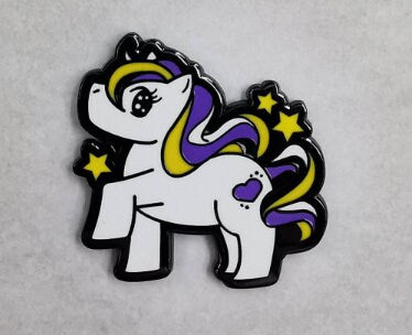 Chibi Unicorn Nonbinary Enamel Pin | Gay My Little Pony Pin with Subtle Nonbinary Pride Flag Colors | LGBTQ+ Pins | Lowkey Pride Jewelry