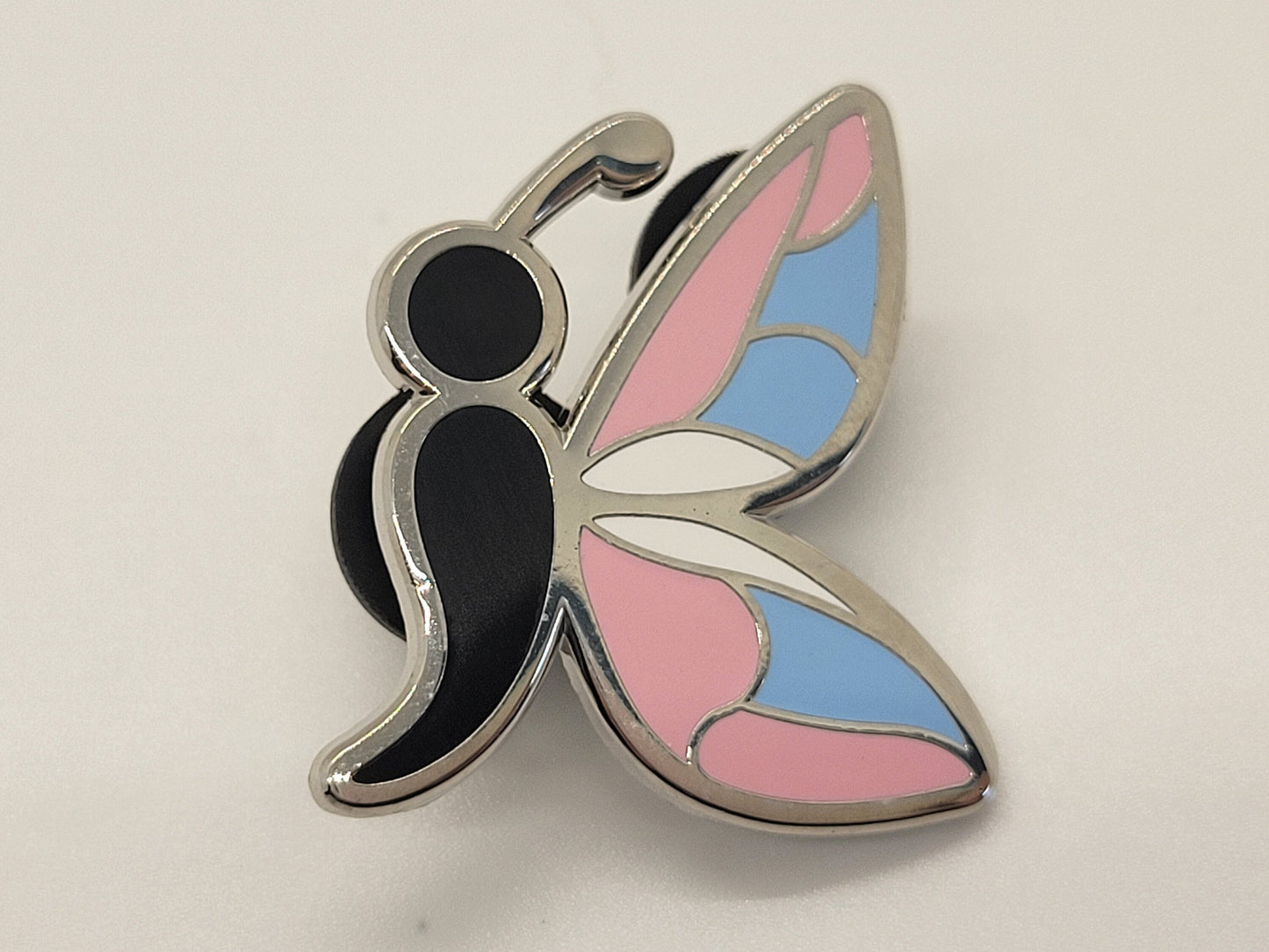 Semicolon Butterfly Pin in Trans Pride Flag Colors | Suicide Prevention Mental Health Awareness Enamel Lapel Pin