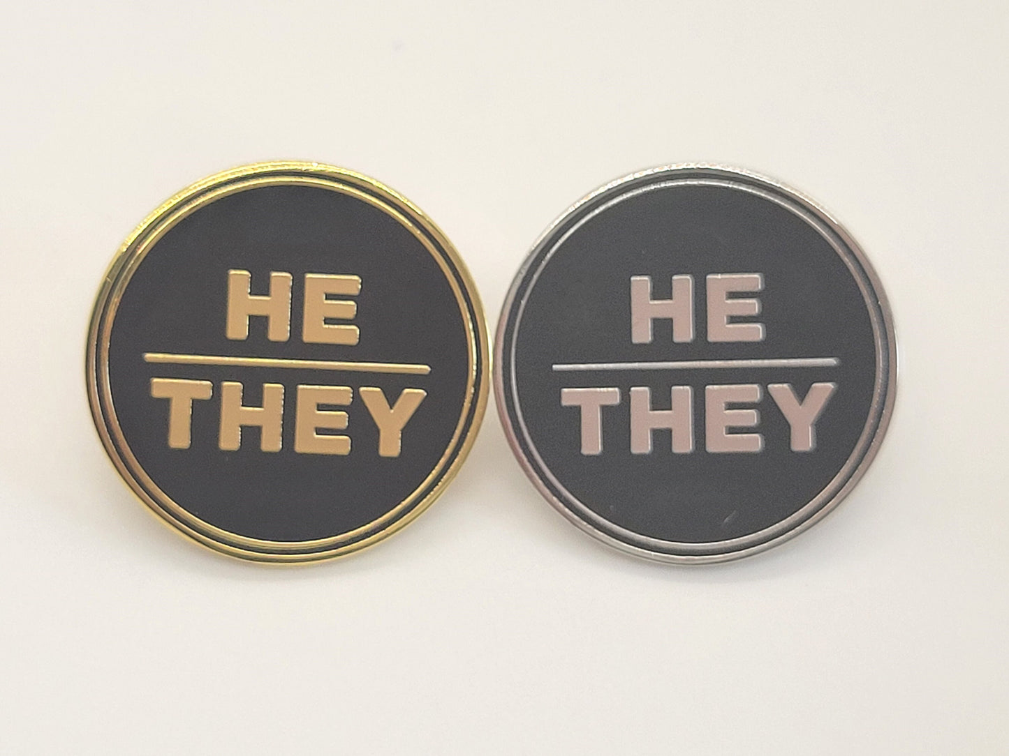 Bulk Discount Pronoun Pins Mix and Match Gold or Silver | Round All Caps Pronoun Badge for Work, Weddings, Conferences, Schools, Healthcare