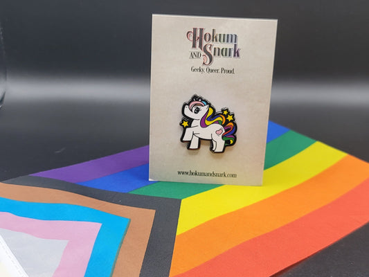 Chibi Unicorn Progress Pride Enamel Pin | Enamel Gay My Little Pony Pin with Subtle Pride Flag Colors | LGBTQ+ Pins | Pride Jewelry