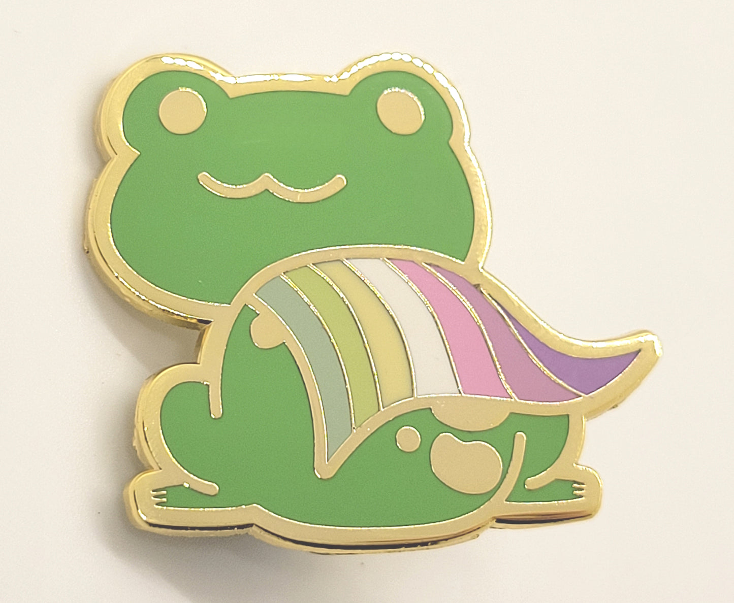 Genderfae Pride Frog Pin | Chibi Queer Frog Enamel pin in Gender Fae Pride Flag Cape | LGBTQ Frog Pin | Pride Jewelry