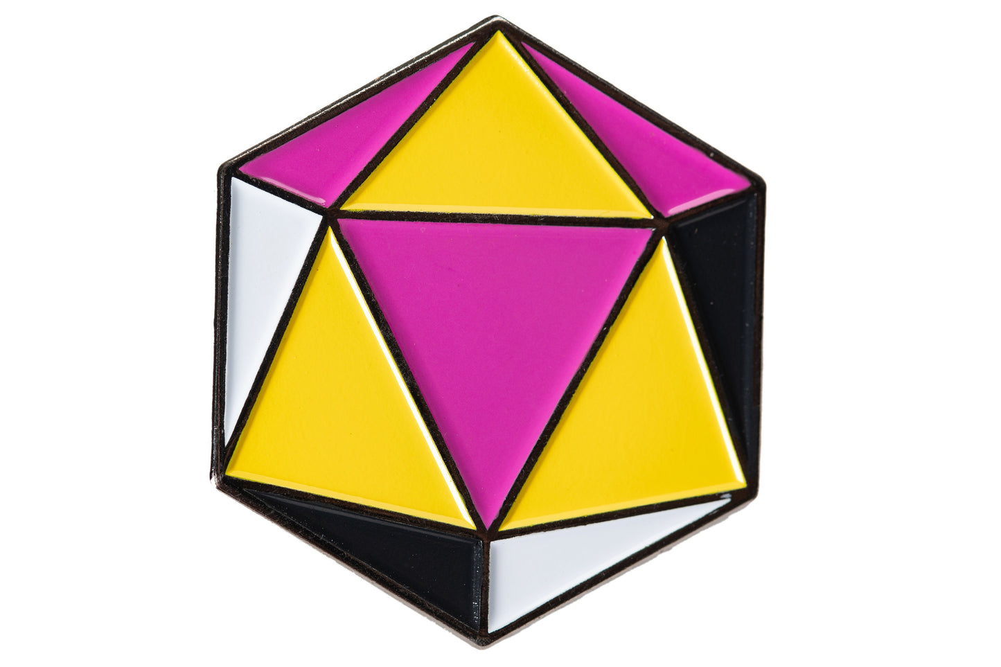 Nonbinary Pride d20 Gaming Dice Enamel Pin in Enby Pride Flag Colors