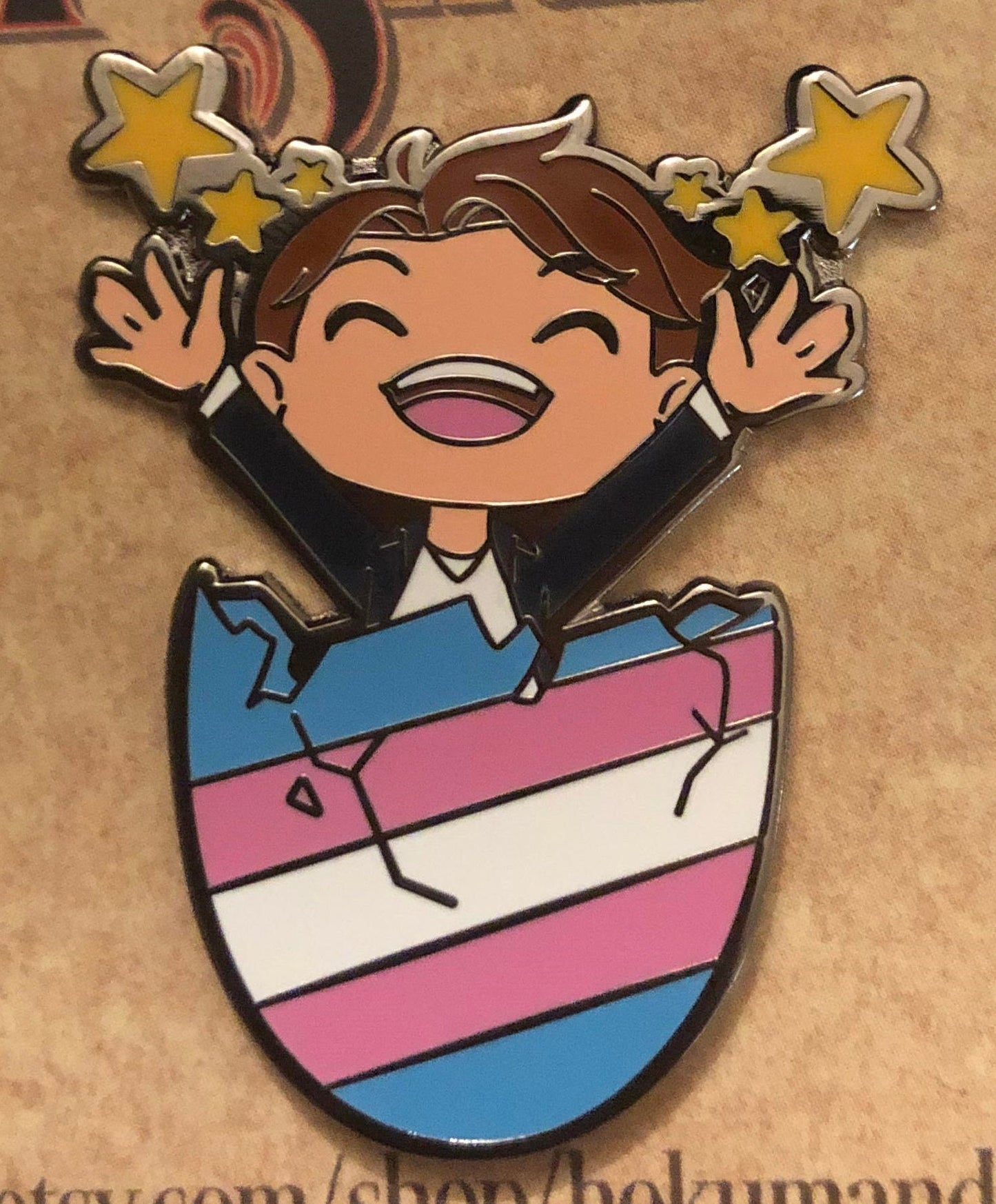Trans Pride Flag Egg Crack Masc Gender Euphoria Kawaii Chibi Style Enamel Pin