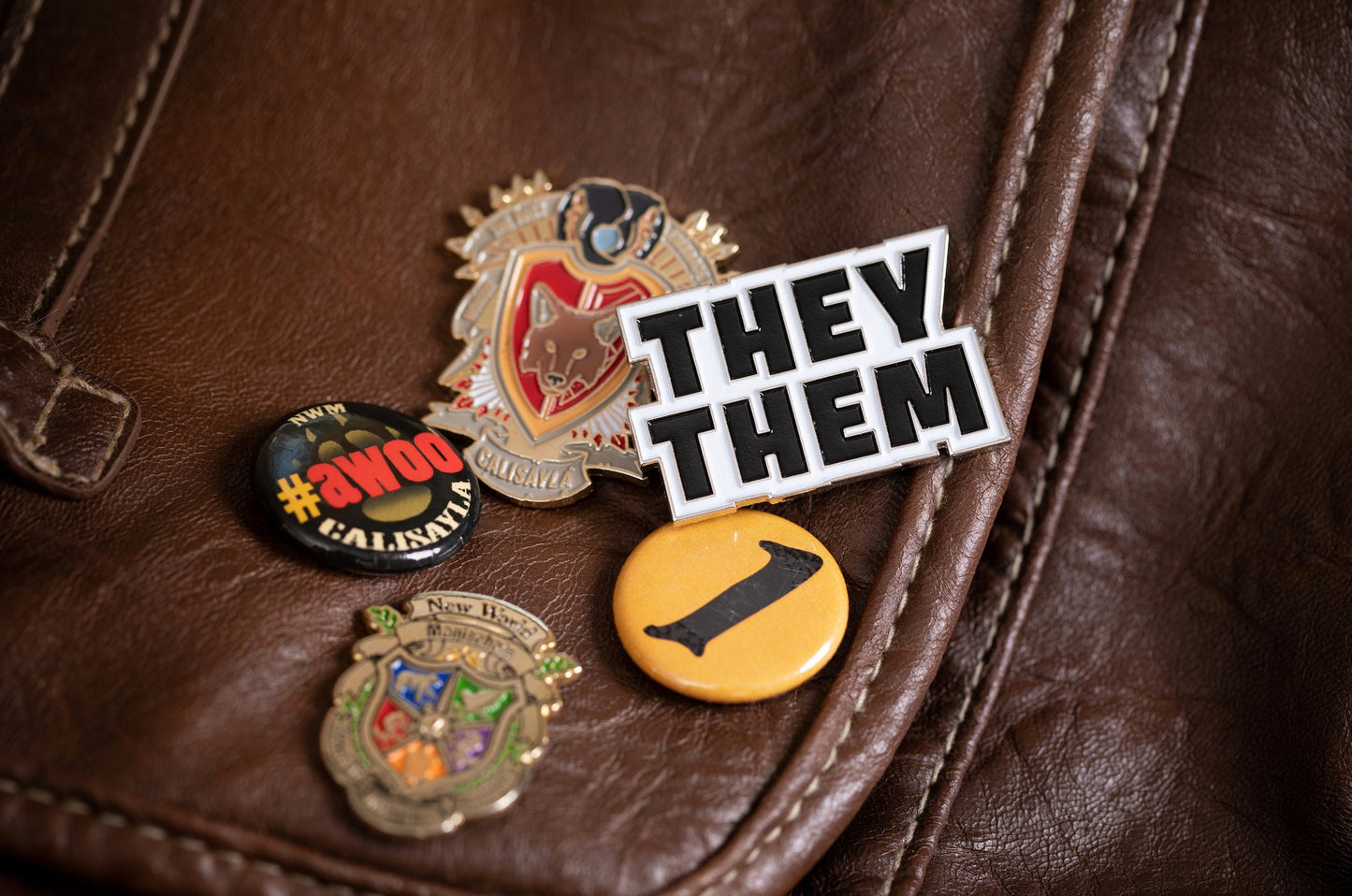 They Them Pronoun Pin | Nonbinary Hard Enamel Pronoun Badge in Bold Silver Black White