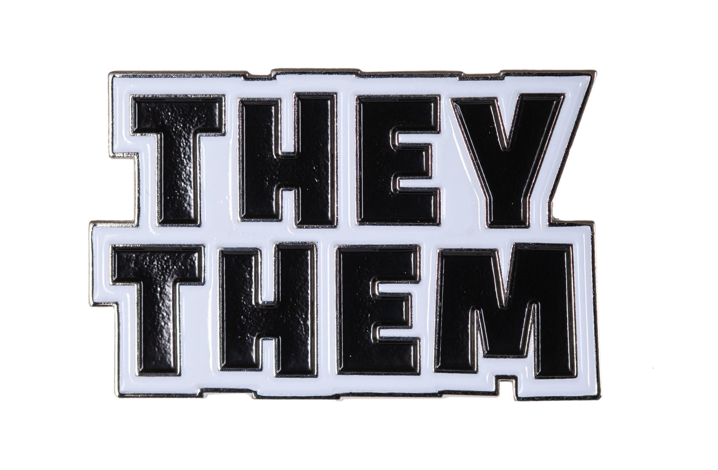 They Them Pronoun Pin | Nonbinary Hard Enamel Pronoun Badge in Bold Silver Black White