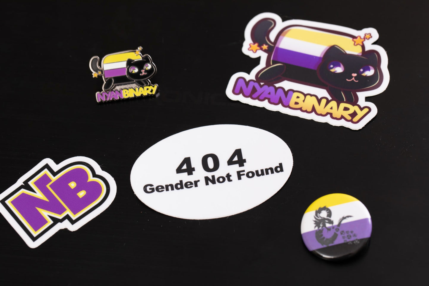 Nonbinary Pride Nyanbinary Nyan Cat Pun Kawaii Chibi Style Enamel Pin in LGBTQ Enby Pride Flag Colors