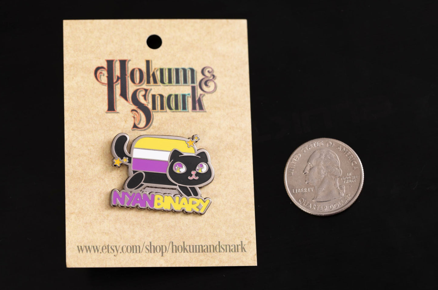 Nonbinary Pride Nyanbinary Nyan Cat Pun Kawaii Chibi Style Enamel Pin in LGBTQ Enby Pride Flag Colors