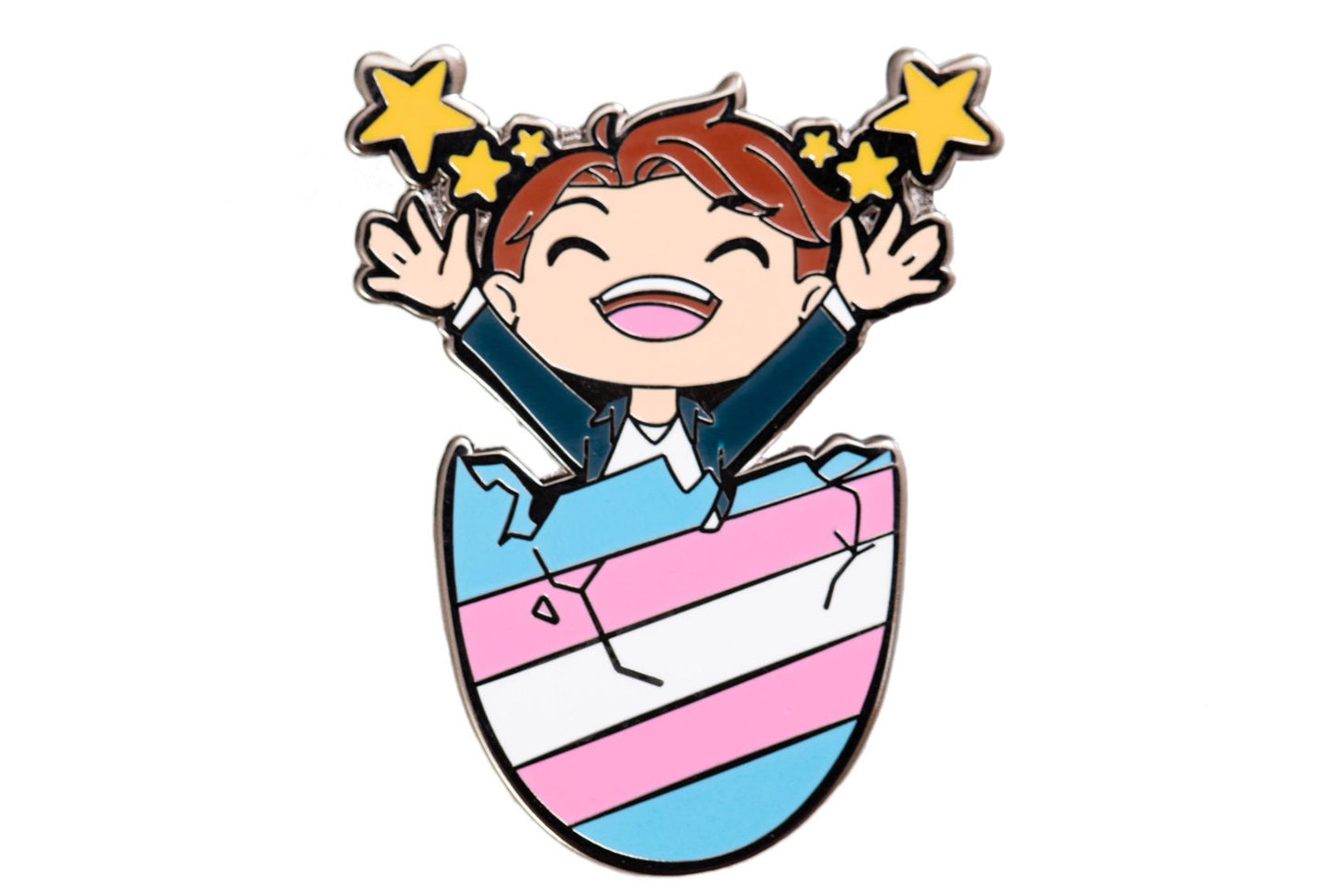 Trans Pride Flag Egg Crack Masc Gender Euphoria Kawaii Chibi Style Enamel Pin